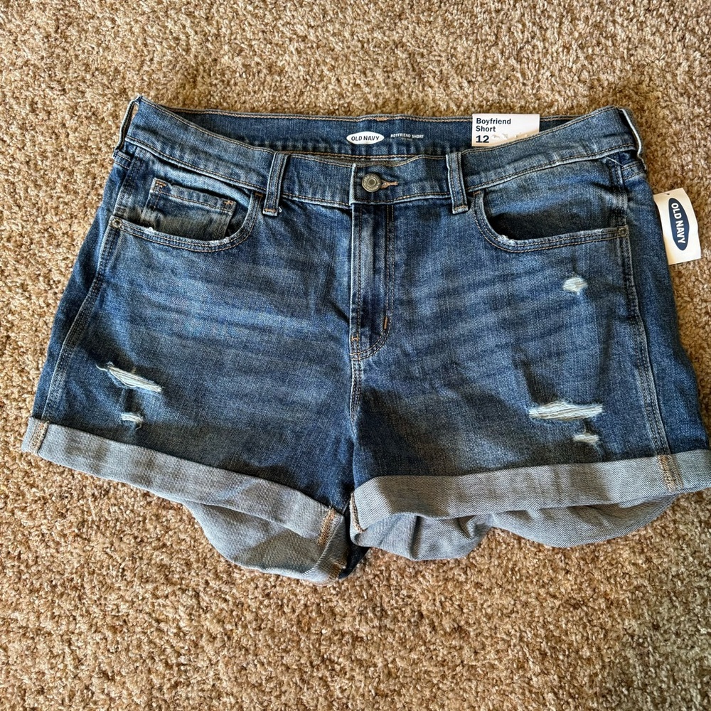 NEW Old Navy Boyfriend Short Denim Mid Rise Distressed Shorts Size 12